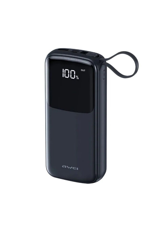 Awei - Awei Wired Power Bank, 20000 mAh, 3 Port, Black - P135K - Image 1