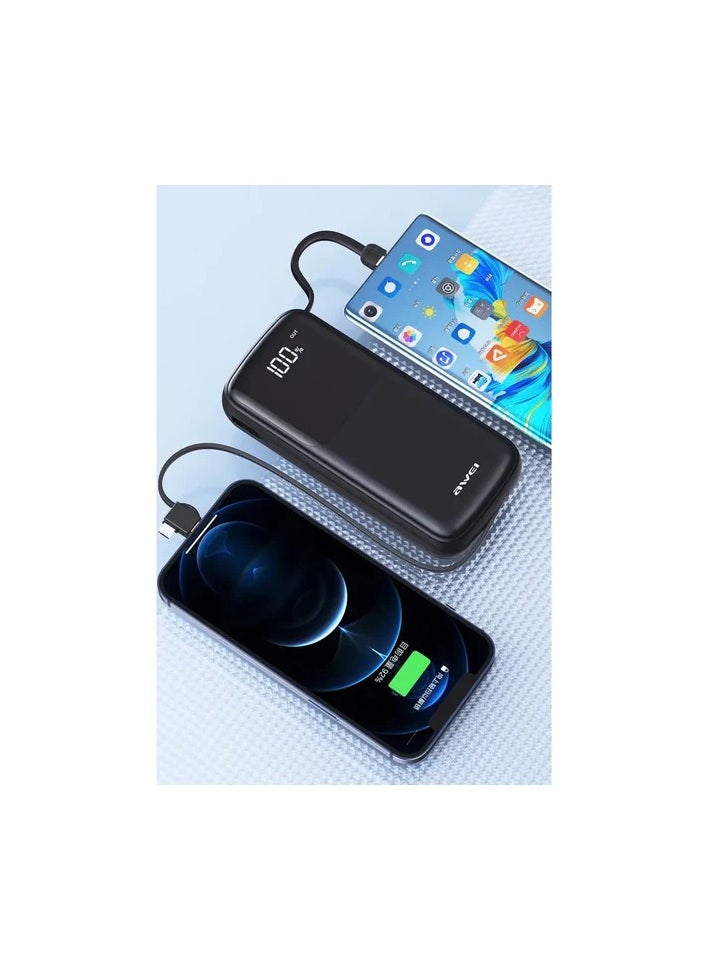 Awei - Awei Wired Power Bank, 20000 mAh, 3 Port, Black - P135K - Image 1