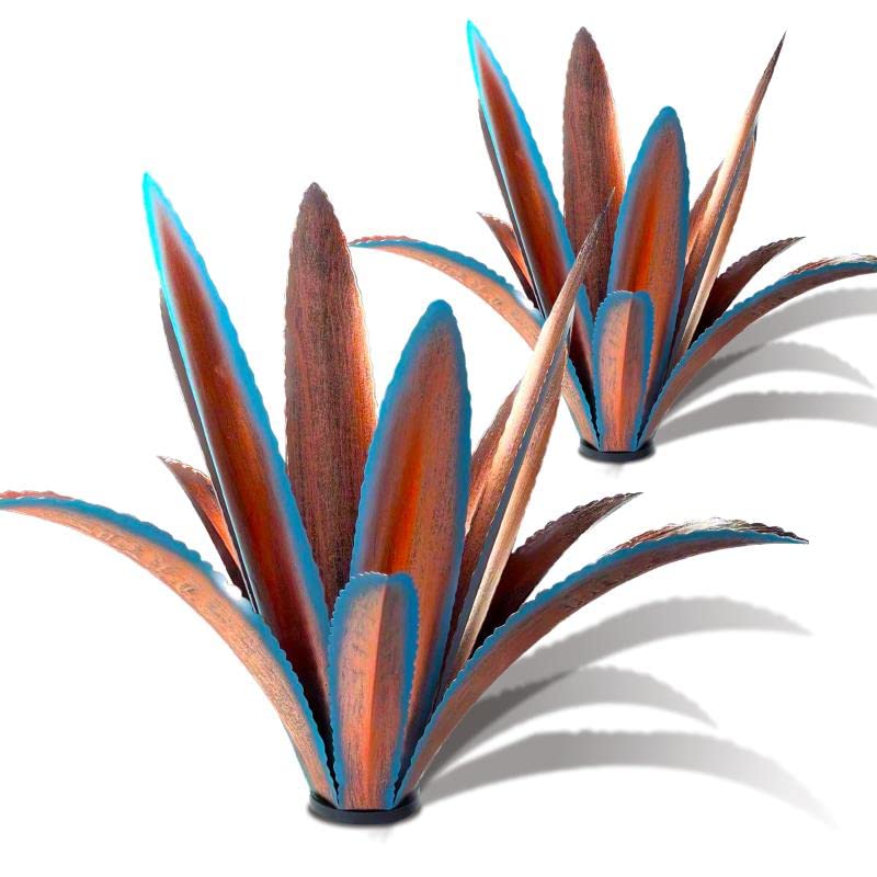 TOMBABY Enlarge Thickened Wind Resistant Metal Agave Garden Art Metal Plant Country Sculpture Statue Outdoor Decoration Agave Metal Plant Courtyard Garden Lawn Ornament Gift 1 12 Leaves Blue