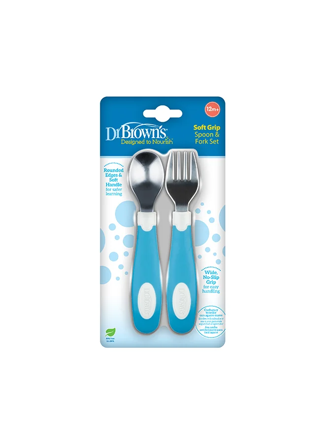 دكتور براونز Soft Grip Spoon And Fork Set, Blue