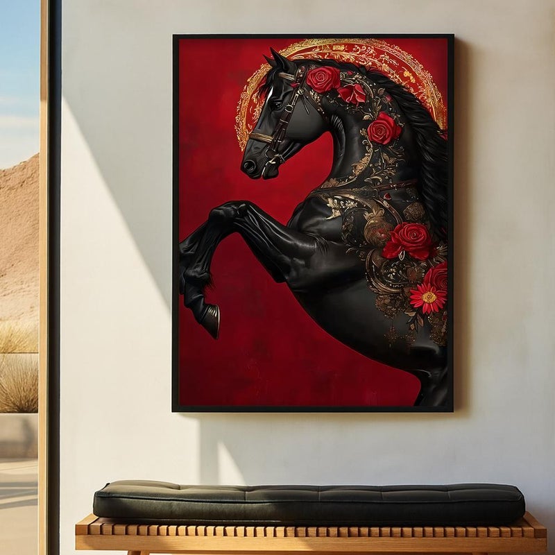 ماركتنا لوحة قماشية بتصميم خيل مع برواز مجوف مقاس (60×90) قطعة واحدة - Image 1