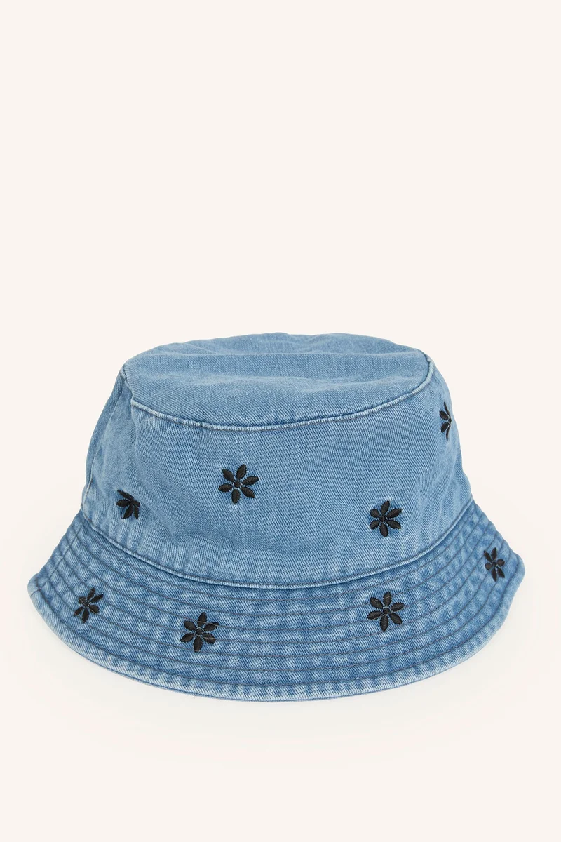 Woman Cotton Embroidered Denim Bob Hat