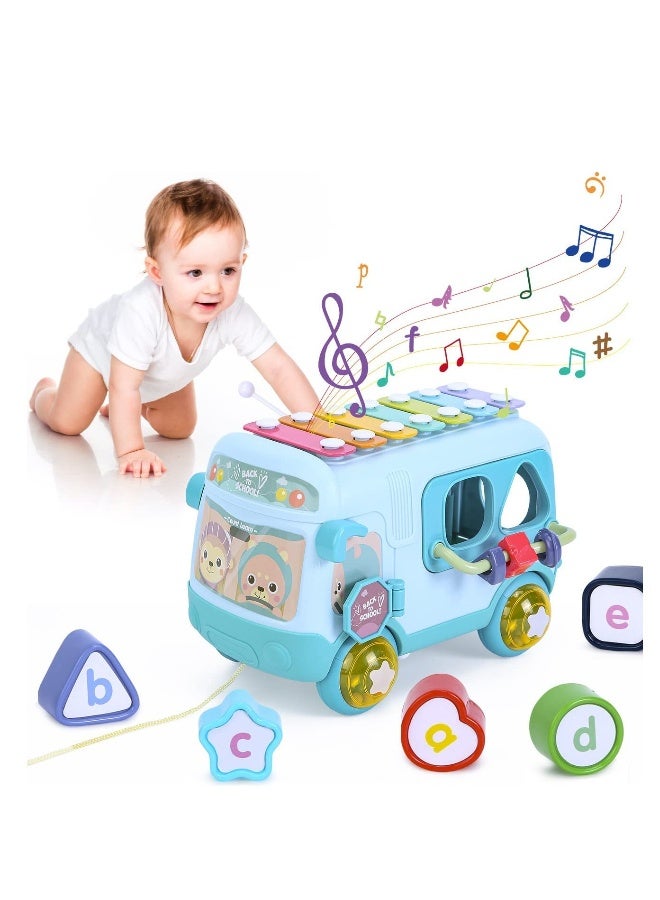 Baby Toys 12 18 Months Baby Musical Toys Toy Bus Includes Xylophone Shape Sorter Pull Along Toys for 1 Year Old Boys Early Educational Baby Toys 18 Months Best Gift for Boys Girls - Image 1