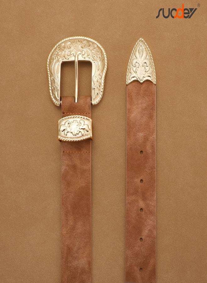 سوزدي حزام SUOSDEY نسائي بتصميم ريفي غربي، مصنوع من الجلد العتيق، مزود بإبزيم كبير على الطراز الغربي، مناسب للجينز والفساتين. - Image 4