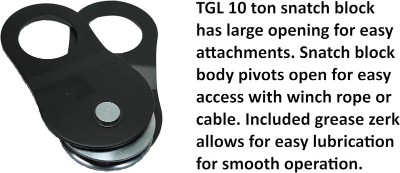 TGL 10 Ton Winch Snatch Block, 22,000 LBS Capacity. Heavy Duty Winch Snatch Block Pulley for Synthetic Rope or Steel Cable to Double The Power of Your Winch. Compatible with Jeep, Ford, Toyota. - Image 3