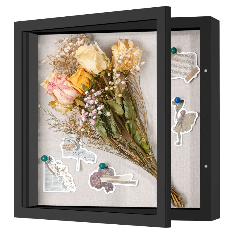 Califortree 11X11 Shadow Box Frame With Linen Back - Sturdy Rustic Memory Display Case Of Flower  Pictures  Medals And More  Black - Image 1