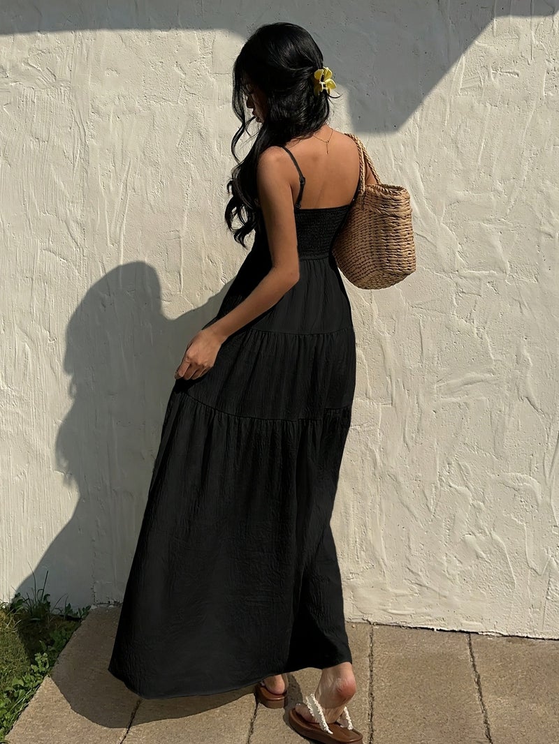 Textured Fabric, Ruched Elastic Waist, Sleeveless Dress, Loose-fitting Effect, Vacation Style - Image 4
