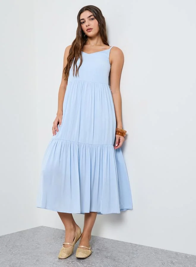 ستايلي Blue Strappy Ruffled Midi Dress