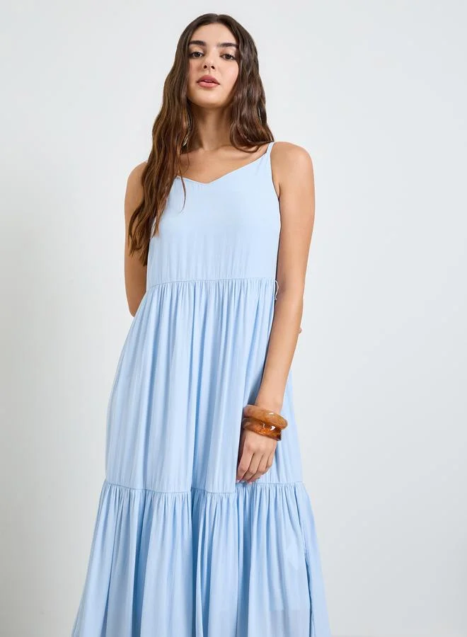 ستايلي Blue Strappy Ruffled Midi Dress