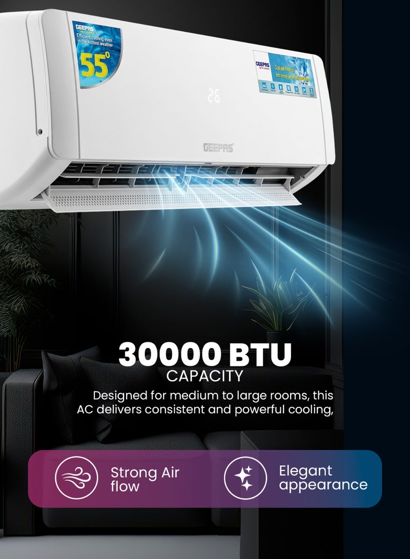 GEEPAS 2.5 Ton Split Type Air Conditioner LED Display, Energy Saving, Auto Restart, Self Cleaning |Ideal for Bedrooms, Living Rooms, Study Spaces, Offices, etc.1 Year Warranty 3500 W GACS3025CUE white - Image 3