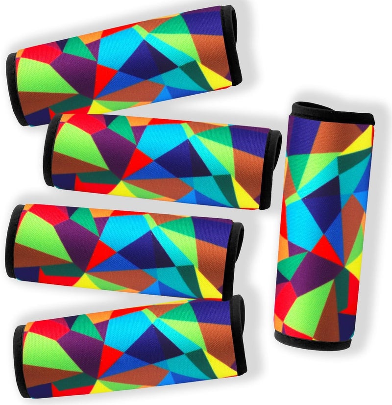 Gowraps 5 Pack Neoprene Luggage Handle Wraps for Suitcase Travel Luggage Tags/Identifiers/Marker/Grips (2.0 Version) (Geometry) - Image 1