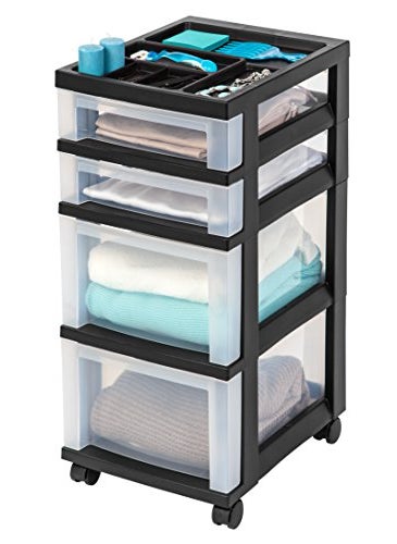 IRIS IRIS USA Inc 4Drawer Rolling Storage Cart with Organizer Top Black 