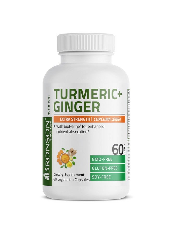 Bronson برونسون كركم + زنجبيل قوة إضافية لدعم صحة المفاصل والهضم مع بيوبيرين، غير معدّل وراثيًا، 60 كبسولة نباتية - Image 5