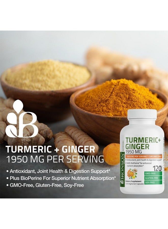 Bronson برونسون كركم + زنجبيل قوة إضافية لدعم صحة المفاصل والهضم مع بيوبيرين، غير معدّل وراثيًا، 60 كبسولة نباتية - Image 3