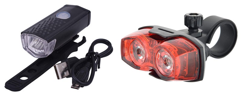 Dark Horse® Bicycle Compact LED 3 Modes 300 LM Front Light & 1 Watt 3 Mode Twin Eye Battery Tail Light Combo Set - Image 1