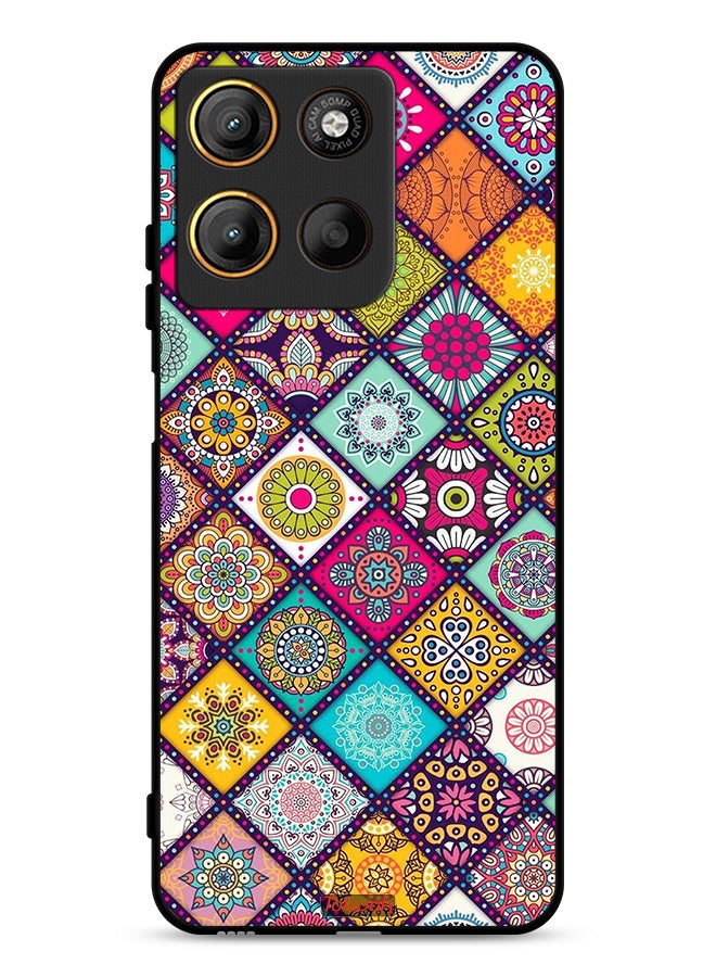 Tolwak Motorola Moto G15 Protective Case Cover Mandala Squares Pattern