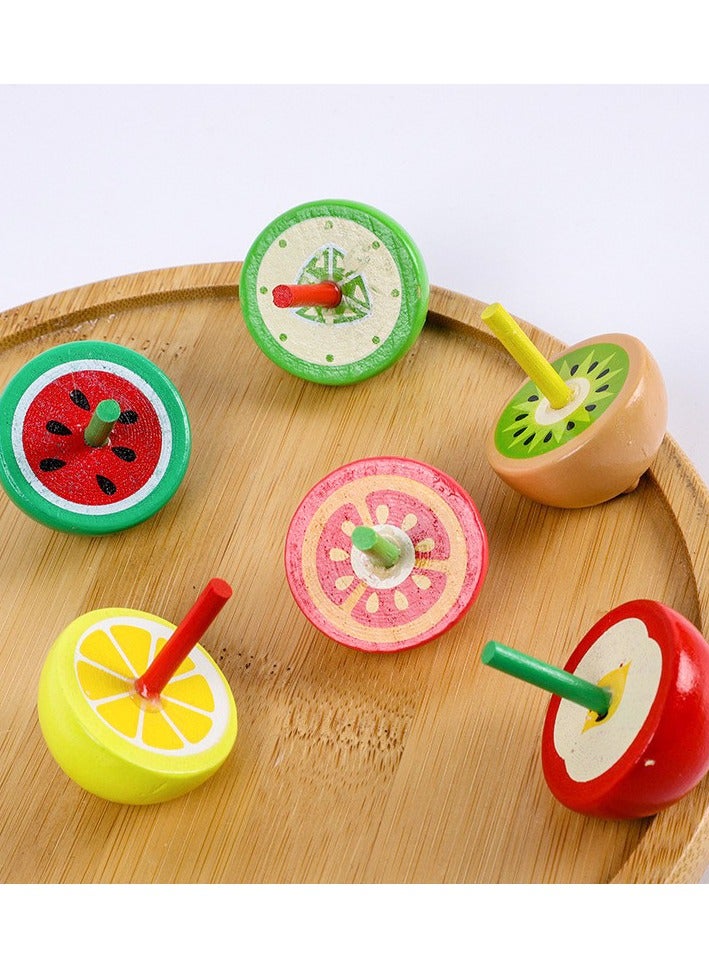 5 Pcs Fruit-Shaped Wooden Spinning Tops - Random Colors, Classic Kids Childhood Toys
