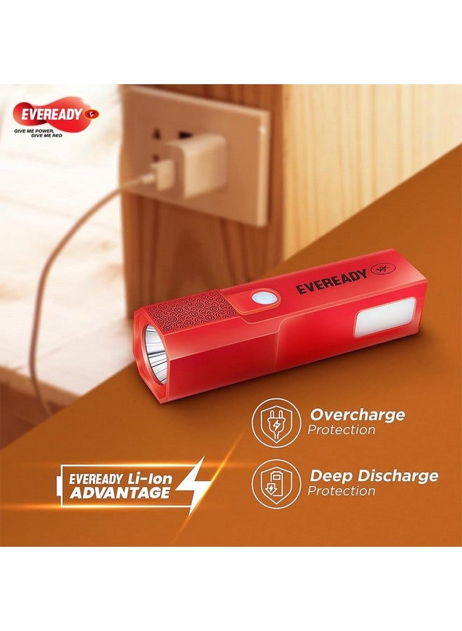 إفريدي مصباح يدوي قابل لإعادة الشحن Eveready Boomlite | DL85 | 4 أوضاع إضاءة | مصباح يدوي بقوة 1 وات ومصباح جانبي للطوارئ بقوة 2 وات | تقنية ECT مع كابل شحن Micro USB | أحمر، أصفر، أزرق وأسود - Image 3