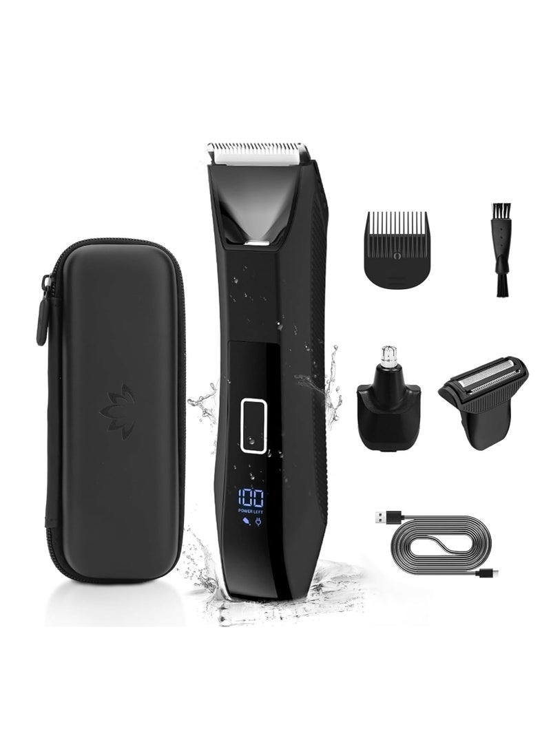 FLYROAD 3-in-1 Body Trimmer for Men, Groin, Pubic & Ball Hair Shaver No-Nick, Nose Hair Trimmer, Body Groomer for Smooth Shaving, Lightweight with Travel Lock, LED Display, IPX7 Waterproof - Image 1