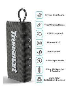 Tronsmart Tronsmart Portable Bluetooth Speaker, Trip Mini Speaker with Bluetooth 5.3, 20H Playtime, AUX, Mic, IPX7 Waterproof Speakers, Wireless Outdoor Speakers Shower Speaker for Beach and Bike Travel- (Black)  - Image 2