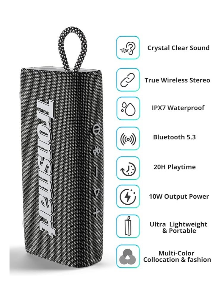 Tronsmart Portable Bluetooth Speaker, Trip Mini Speaker with Bluetooth 5.3, 20H Playtime, AUX, Mic, IPX7 Waterproof Speakers, Wireless Outdoor Speakers Shower Speaker for Beach and Bike Travel- (Black) - Image 2