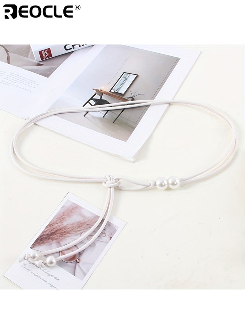 REOCLE Women's Adjustable Slim Fit Waist Cinch Belt with Coffee Brown Beaded Accents Stylish Elegant Outfit Enhancer Suitable for Dresses Shirts Jackets Versatile Design Ideal for Casual to Formal Occasions Daily Wear Parties Work Events Fashion Gatherings Perfect Elegant Accessory for Women Ladies Sophisticated Detailing Shirt Accessory Minimalist Design Durable Material Fashion Accessory Mature Women - Image 4