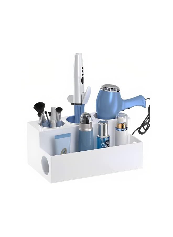 Raxoom Hair Tools Organizer,Bathroom Countertop Organizer for Blow Dryer /Styling Tools/Flat Irons/Curling Irons/Makeup,Acrylic Hot Tools Organizer and Bathroom Accessories Storage (White) - Image 2