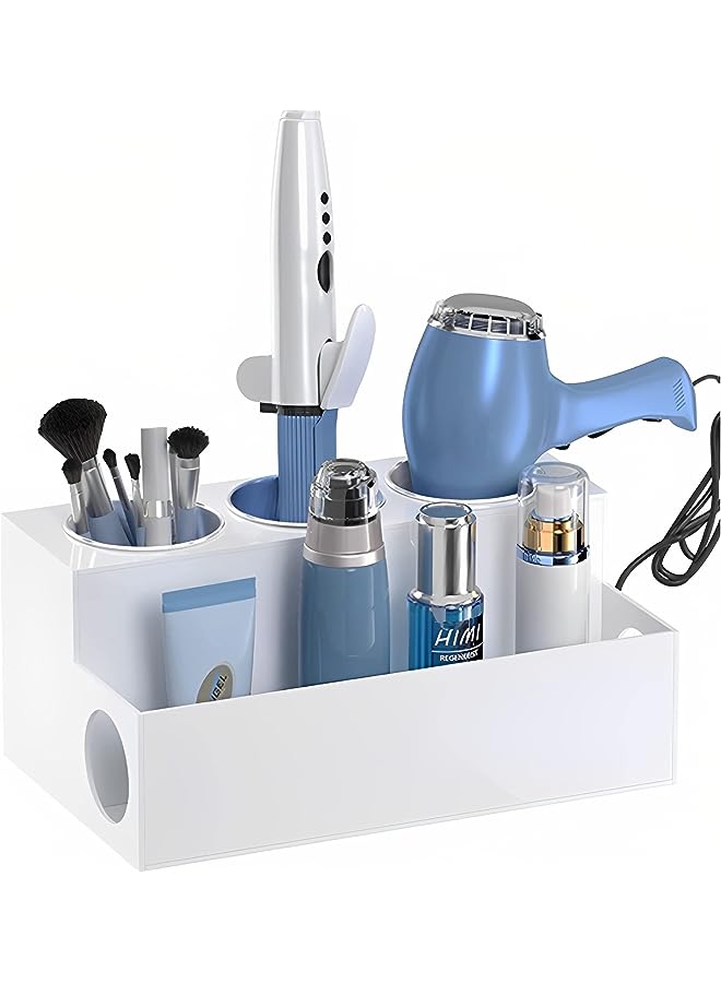 Raxoom Hair Tools Organizer,Bathroom Countertop Organizer for Blow Dryer /Styling Tools/Flat Irons/Curling Irons/Makeup,Acrylic Hot Tools Organizer and Bathroom Accessories Storage (White) - Image 1
