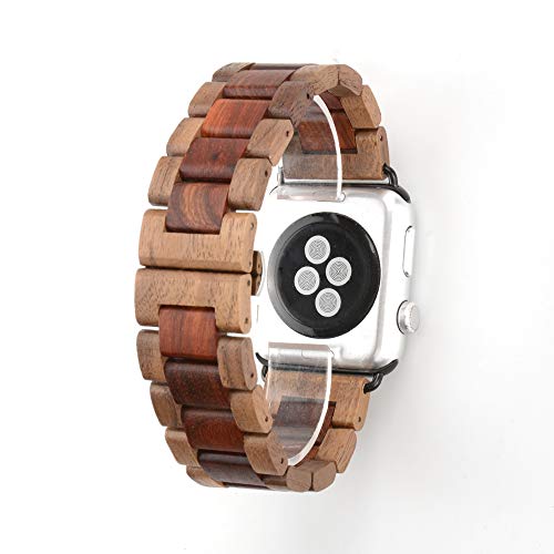 Kinobo Wooden Watch Band Compatible with Apple Watch,Natural Hardwood Watch Strap Thickened Wrist Bracelet for iWatch Series 8,7, 6, 5, 4, 3, 2, 1, Sport, Edition (Walnut + Sandal--42/44/45mm) - Image 4