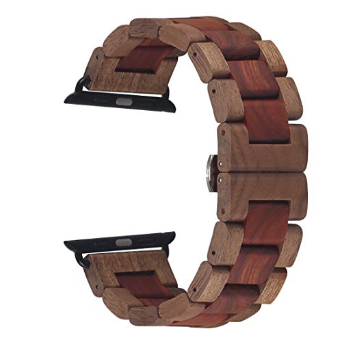 Kinobo Wooden Watch Band Compatible with Apple Watch,Natural Hardwood Watch Strap Thickened Wrist Bracelet for iWatch Series 8,7, 6, 5, 4, 3, 2, 1, Sport, Edition (Walnut + Sandal--42/44/45mm) - Image 2