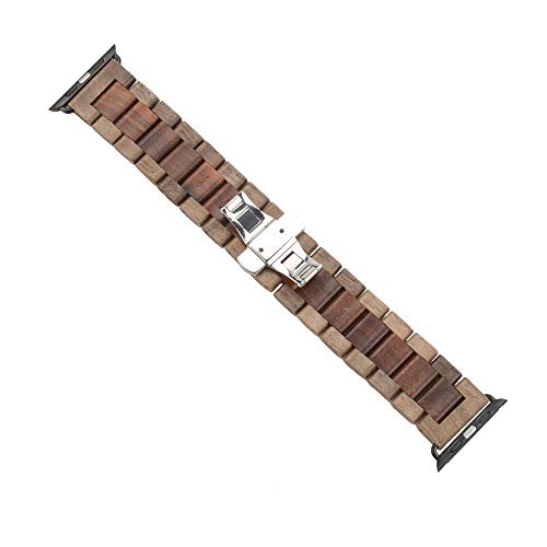Kinobo Wooden Watch Band Compatible with Apple Watch,Natural Hardwood Watch Strap Thickened Wrist Bracelet for iWatch Series 8,7, 6, 5, 4, 3, 2, 1, Sport, Edition (Walnut + Sandal--42/44/45mm) - Image 3