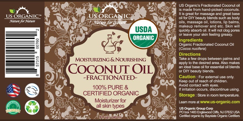 US Organic Fractionated Coconut MCT Oil (Liquid Coconut Oil), USDA Certified Organic, Non-GMO, Perfect for massage, carrier oil for DIY blends, Hair, Skin care. 100% Pure, Hexane-Free (8 oz) - Image 1