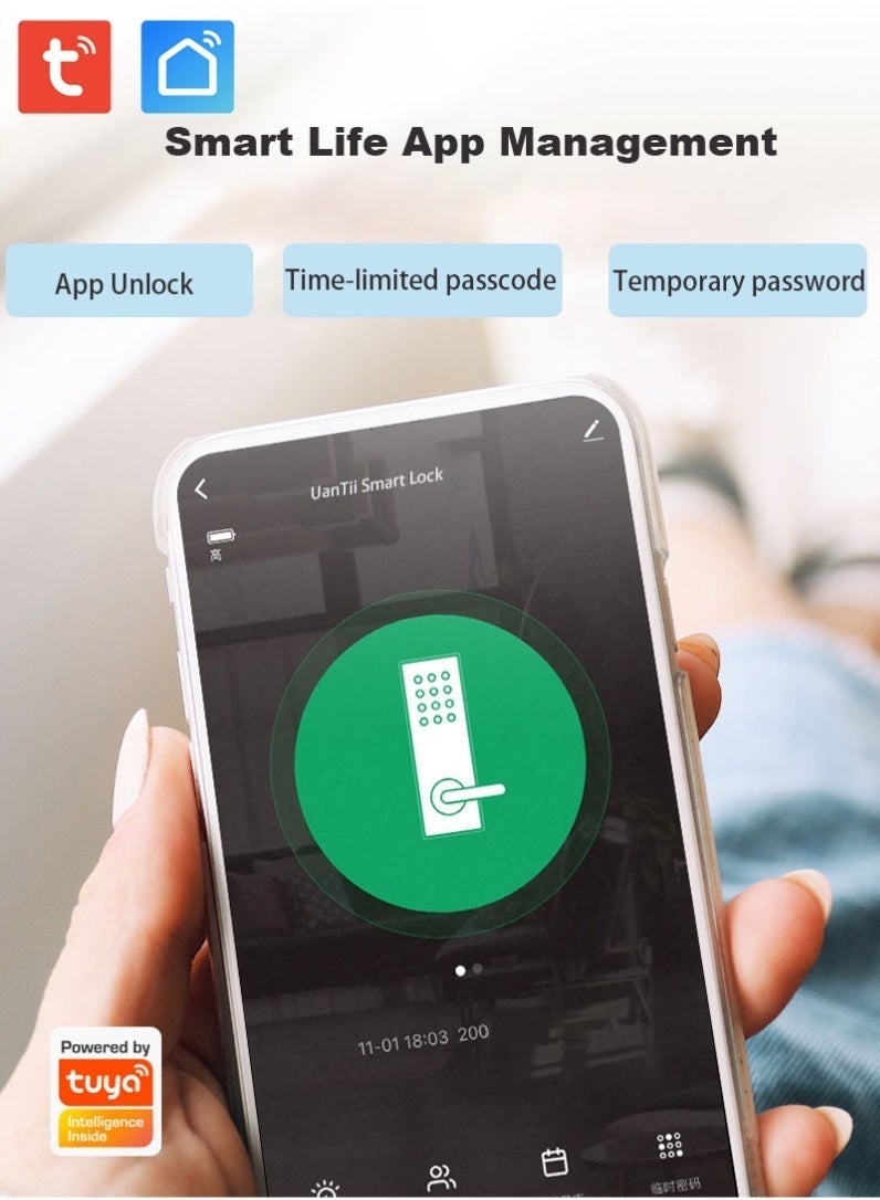 TUYA Smart Glass Door Lock - Bluetooth Fingerprint Electronic Door Lock for Office & Home Glass/Sliding Doors | App, Fingerprint, RFID Card, PIN Code, Remote & Mechanical Key Unlock - Image 3