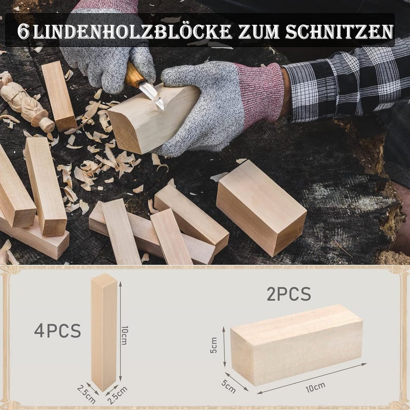 KAQ Wood Carving Tool Set, 34 in 1 Carving Set with 15 x Carving Knives, 8 Pieces Basswood for Carving, Whetstone and Cut-Resistant Gloves, Carving Tool Set for Beginners and Children - Image 4