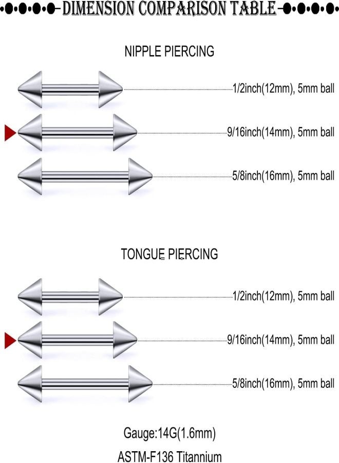 F136 Titanium Solid Straight Rod Breast Ring Piercing Jewelry, Unisex (14G, Rod Length 14mm, Pack of 2) - Image 3