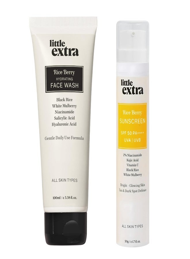 Little Extra Rice Berry Face Wash + Sunscreen Combo | Rice Water Kit | For Men and Women | Glowing Skin Bundle | Daily Skin Care Set | Duo Pack | All Skin Types - Image 1