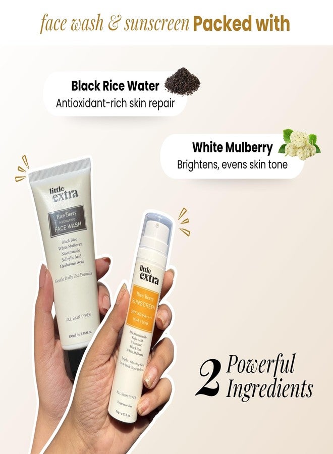 Little Extra Rice Berry Face Wash + Sunscreen Combo | Rice Water Kit | For Men and Women | Glowing Skin Bundle | Daily Skin Care Set | Duo Pack | All Skin Types - Image 4