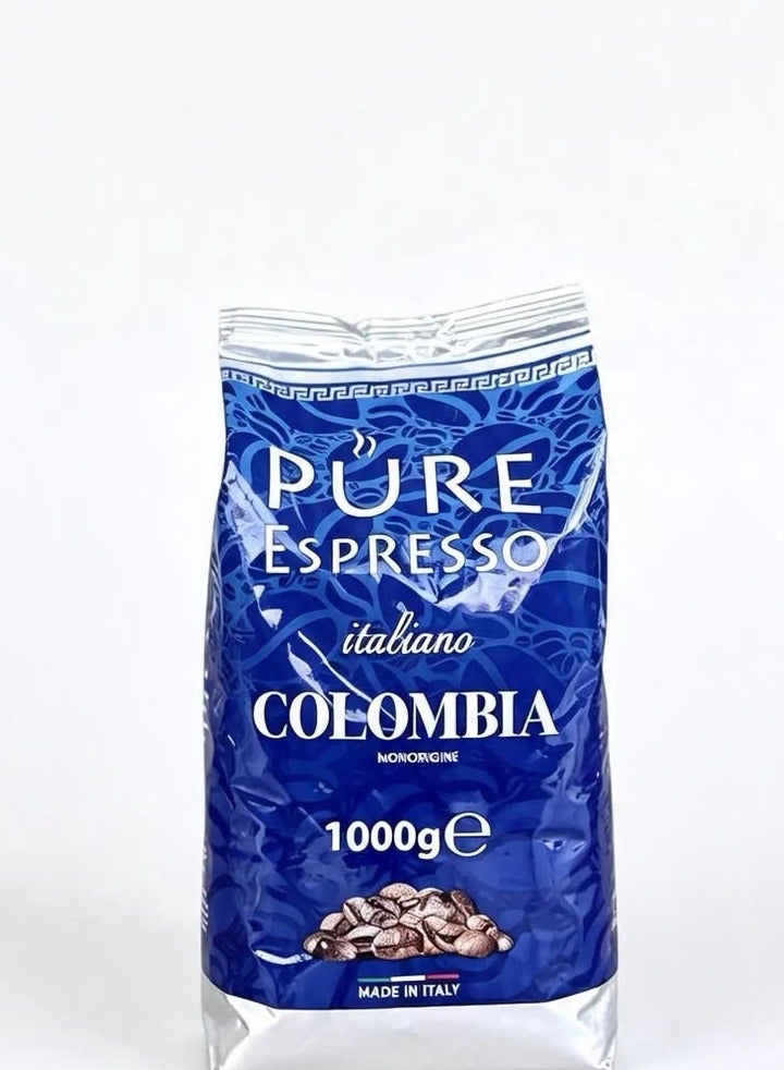 Pure Espresso Colombia Coffee Beans 1kg – 100% Arabica, Whole Bean, Medium Roast, Italian Roast - Image 1