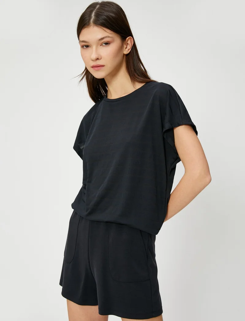 كوتون Oversize Striped Sports T-Shirt Modal Blended