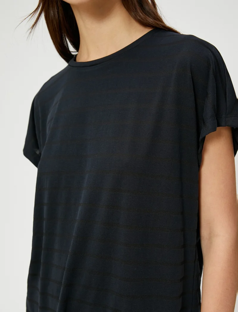 كوتون Oversize Striped Sports T-Shirt Modal Blended