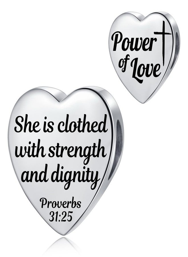 MiiFort Proverbs 31:25 Bible Verse Love Heart Charm fit Pandora Charms Bracelets Religion Birthday Bead Gift for Women Daughter Stainless Steel - Image 1