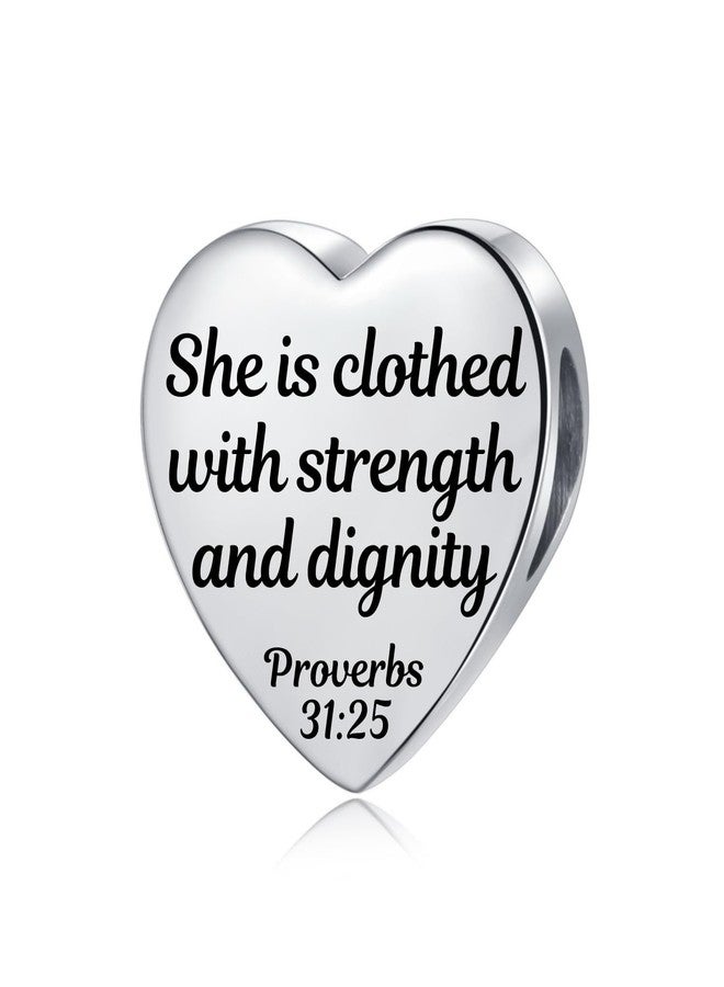 MiiFort Proverbs 31:25 Bible Verse Love Heart Charm fit Pandora Charms Bracelets Religion Birthday Bead Gift for Women Daughter Stainless Steel - Image 2