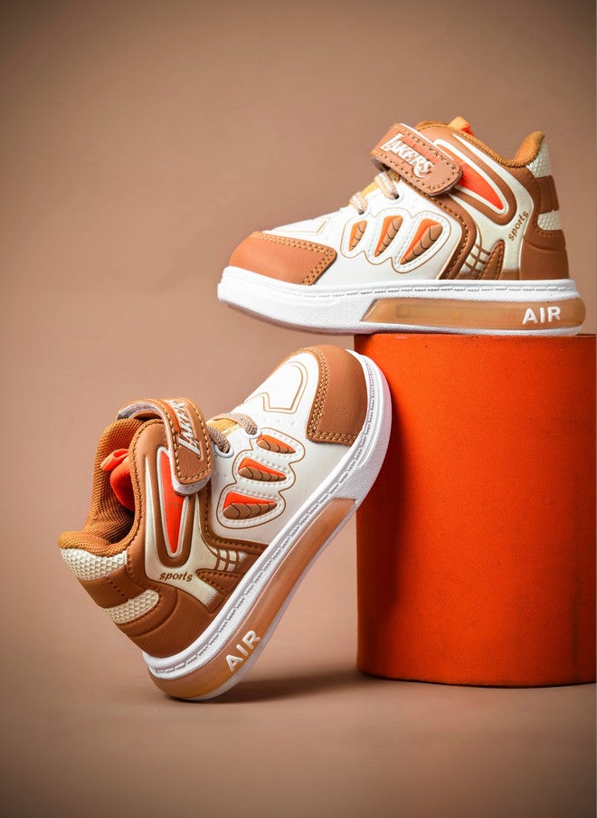 KATS Boys Colourblocked Velcro Everyday Sneakers - Mid-Top Brown Sneakers - Image 1