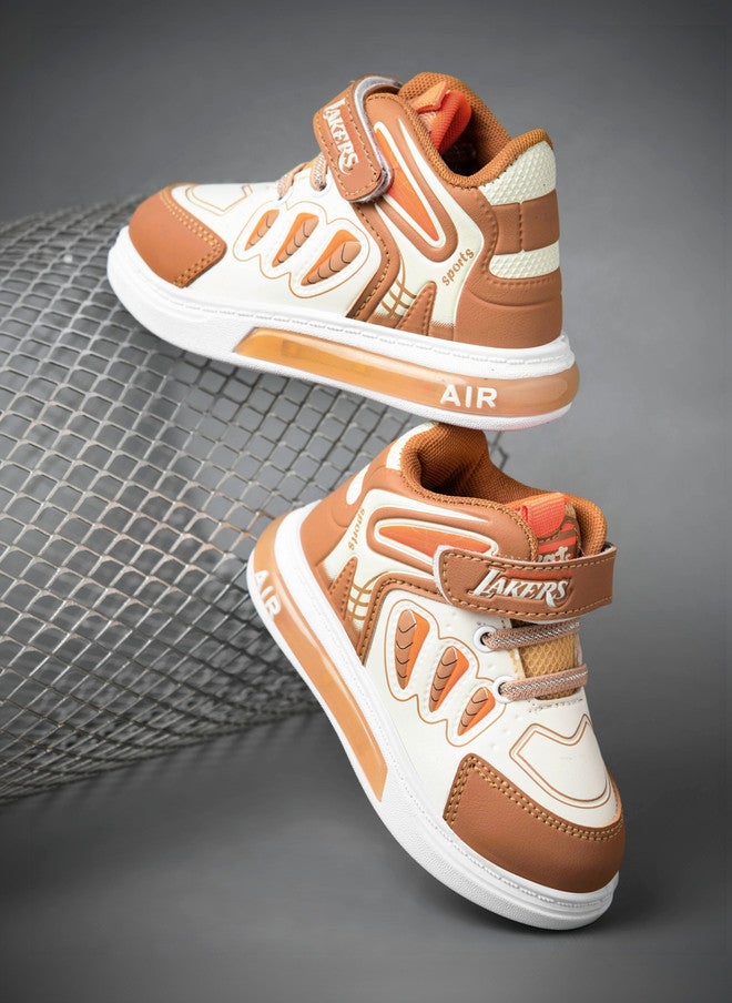 KATS Boys Colourblocked Velcro Everyday Sneakers - Mid-Top Brown Sneakers - Image 2