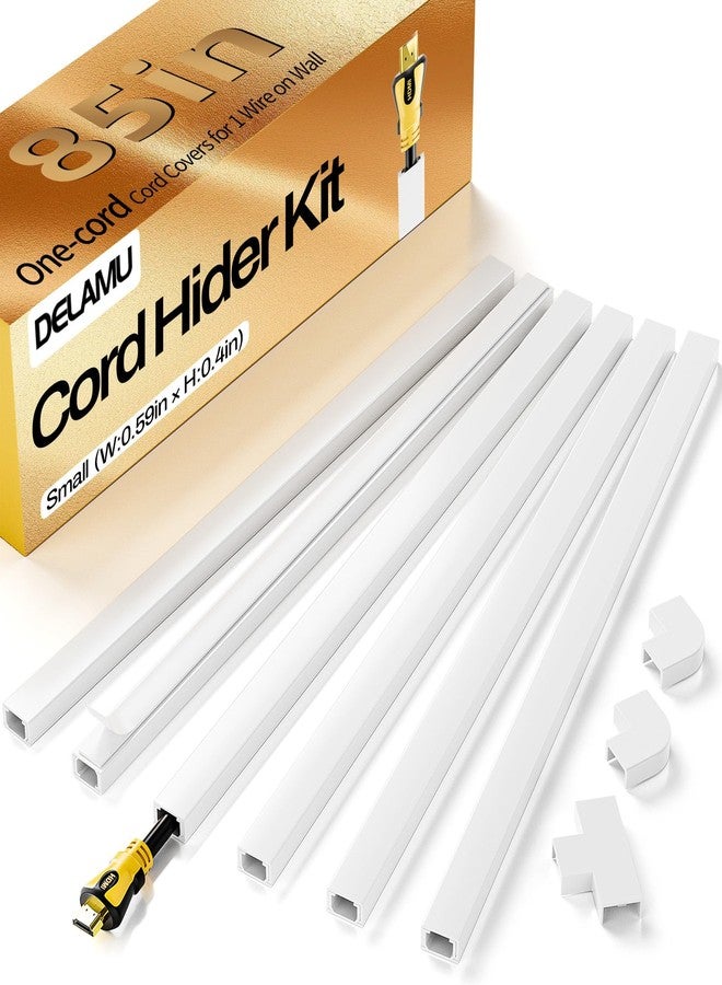 Delamu Cord Hider, Cord Covers for Wires on Wall, One-Cord Cable Hider, Self-Adhesive Wire Hiders Wire Covers for TV Cords on Wall, Easy Mount Cable Cover Management Kit, 6X W0.59 H0.4in, White - Image 1