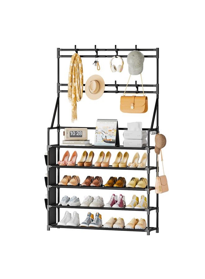OYREL Shoe Rack 5 Tier Shoe Racks Organizer 20-25 Pairs Shoes Rack for Closet Entrance Shoe Storage Organizer with Hooks and Side Pocket Entryway Shoe Holder Space Saving Free Standing Shoe Racks - Image 1