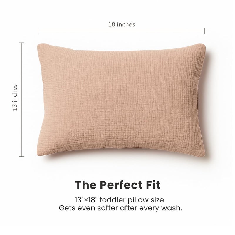 Konssy Muslin Toddler Pillowcase for 13x18 Pillow 2 Pack, 100% Cotton Toddler Pillow Case Cover, Soft & Breathable Travel Babay Kids Pillow Covers with Envelope Closureï¼ˆFlourish, Toffeeï¼‰ - Image 4