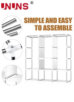 UNUNS Wardrobe Storage Closet,Fabric Clothes Organizer With Side Pockets,Zipper And Hanging Rail,Foldable Non-Woven Textile Storage Clothing Rack  - Image 5