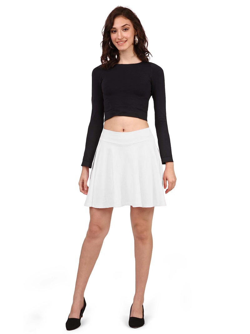 Mehrang Girl's/Women's Classic Stretchy All Time Trendy Skater Skirt with Attached Inner Shorts and Flared Inskirt (30, White) - Image 5