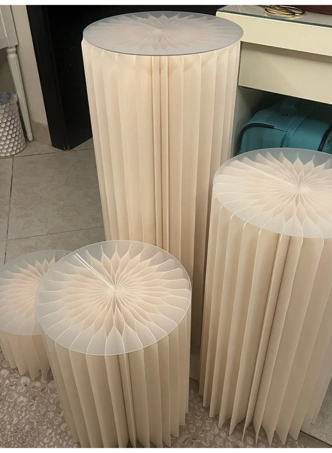 3-5Pack Cylinder Stands for Party, Round Cake Pedestal Stands Foldable Buffet Food Risers White Cardboard Cylinder Stands with Acrylic Plates Centerpiece Cake Pedestal Stand for Birthday Wedding Table - Image 2